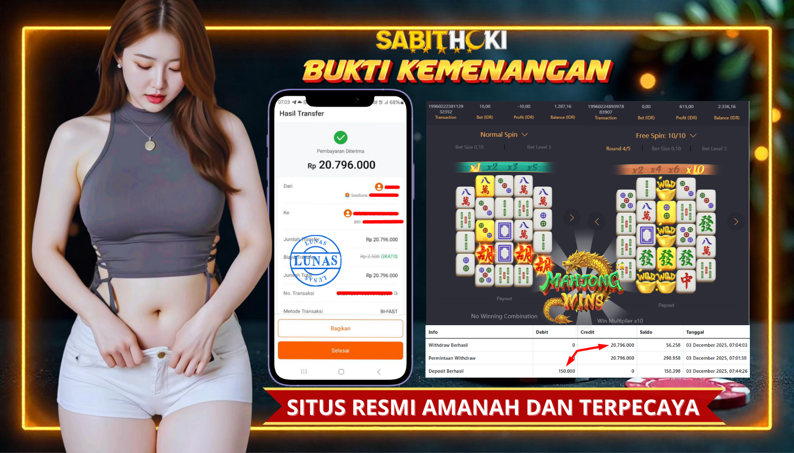 SELAMAT KEPADA MEMBER SETIA SABITHOKI YANG BERHASIL JACKPOT DI PERMAINAN MAHJONG WAYS 2